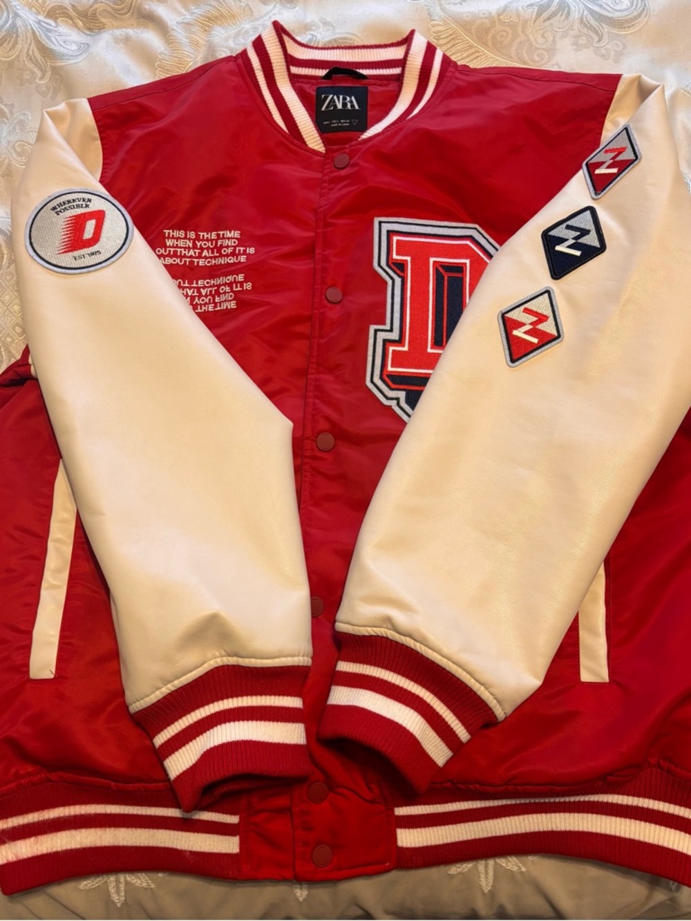 Zara Men’s Red & Cream Varsity Jacket